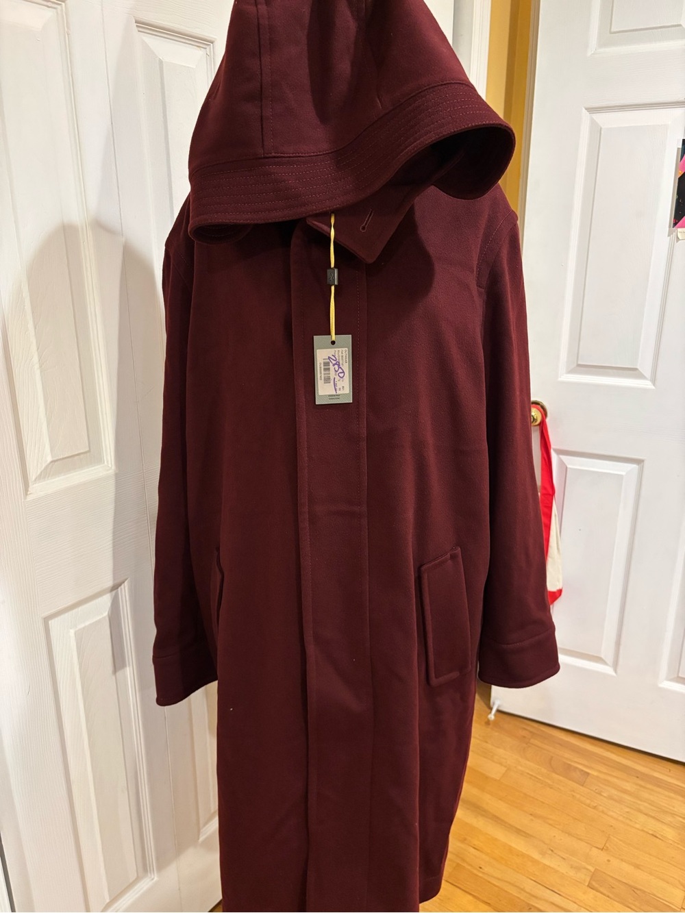 Canali- Hooded Pea Coat-Deep Burgundy-NWT